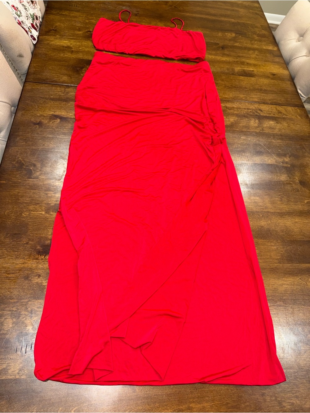 Fashion Nova Red Two-Piece Maxi Skirt Set